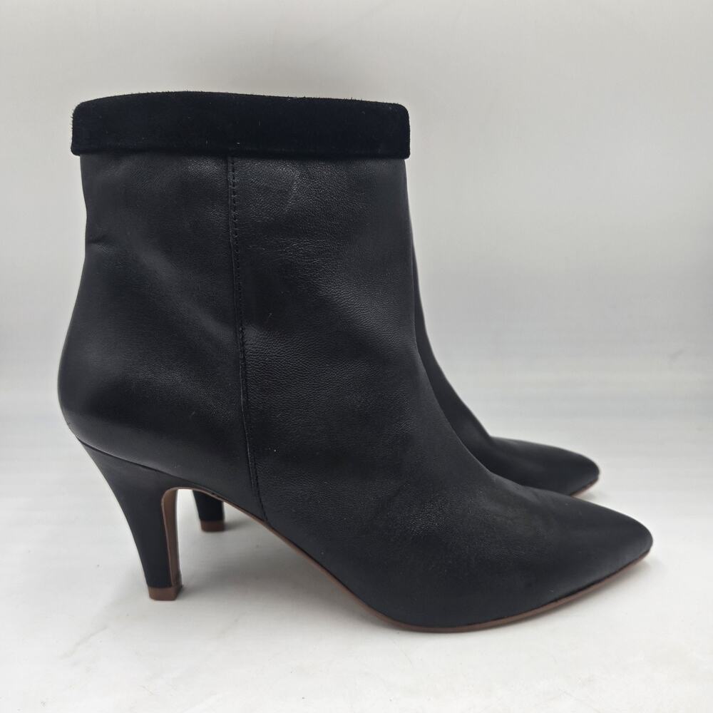 42 Gold Kolby Black Leather And Suede Pointed Toe Ankle Booties Boots Size 7